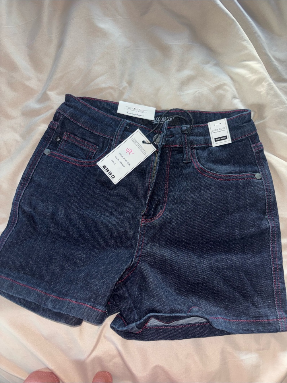 Judy Blue Indigo Denim Shorts with Pink Topstitching